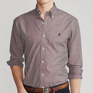 Ralph Lauren Check Gingham Slim Fit Oxford Shirt Button Down Red White Medium